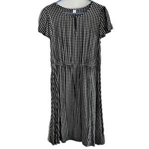 Old Navy Women Midi Dress Black and White Plaid Pattern Flutter Sleeve Medium